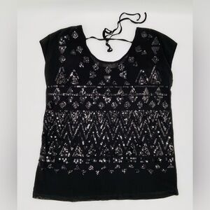 INC Black Sheer Sequined Top with Removable Camisole Size Small